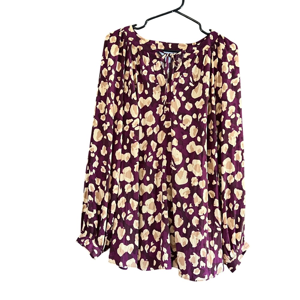 Nine West Womens Plus 2X Plum Leopard V Neck Trapunto Tunic Blouse WW33W201PP